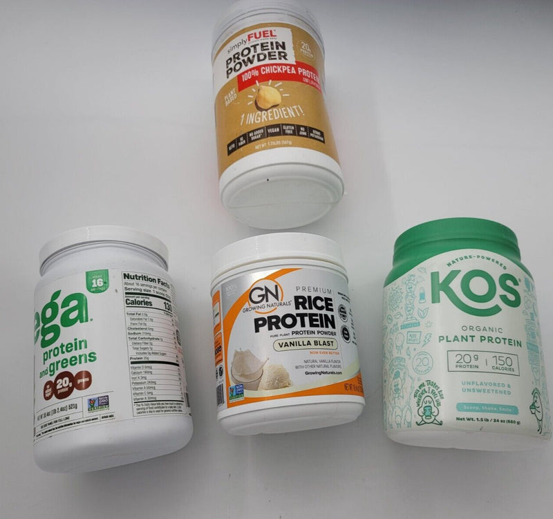 (4 items)Vega Protein/Greens+KOS Organic Plant Prot+ G. N. Rice Protein+SimplyFu