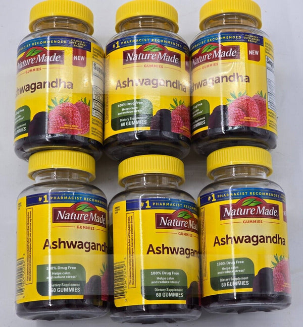 6 bottles Nature Made Ashwagandha 60 Gummies x 6 = 360 Gummies