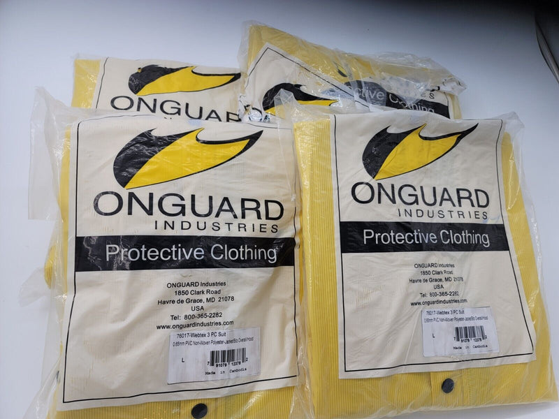 4 Large Onguard Outfits- Jacket Bib Overall Hood Yellow Protective Clothing Rain