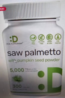Saw Palmetto Supplement 5000mg with Pumpkin Seed, 300 Capsules +Herbame Mullein