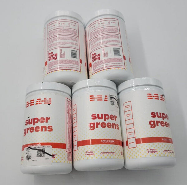 5 (Five) New Beam Super Greens Powder Be Amazing Apple Cider Dietary Supplement