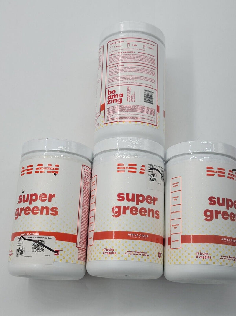 4(Four) New Beam Super Greens Powder Be Amazing Apple Cider Dietary Supplement