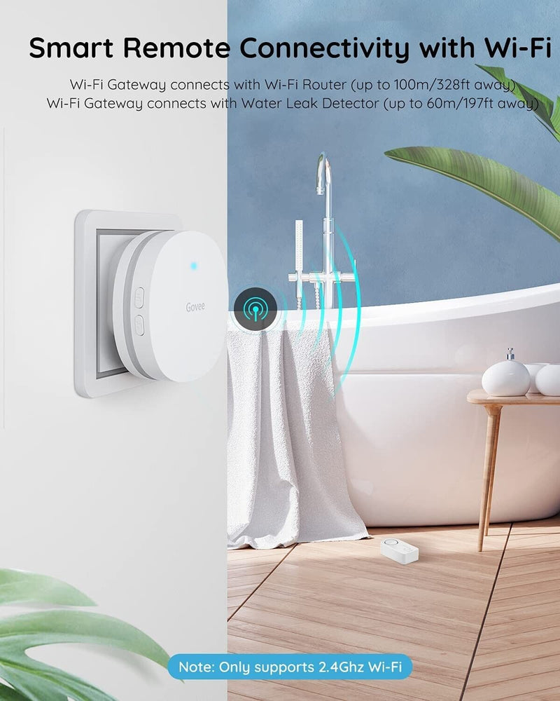 Govee Water Detector w/ RF WI-Fi Gateway 3 Pack White - Open Box