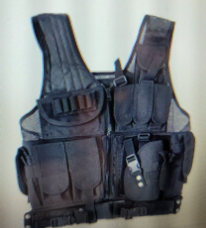 "WOAIKTactical Vest Molle w Gun Holster Black Combat Assault Police Military +