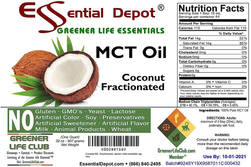 32 OZ PURE PREMIUM MCT OIL 100% COCONUT SOURCED VEGAN NATURAL by Essential Depot