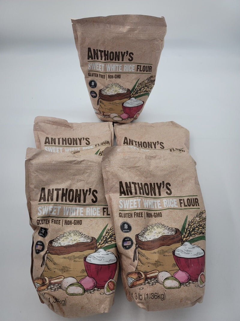 5 (Five) Anthony's  Sweet White Rice Flour, 3 lb, Gluten Free, Non GMO x 5