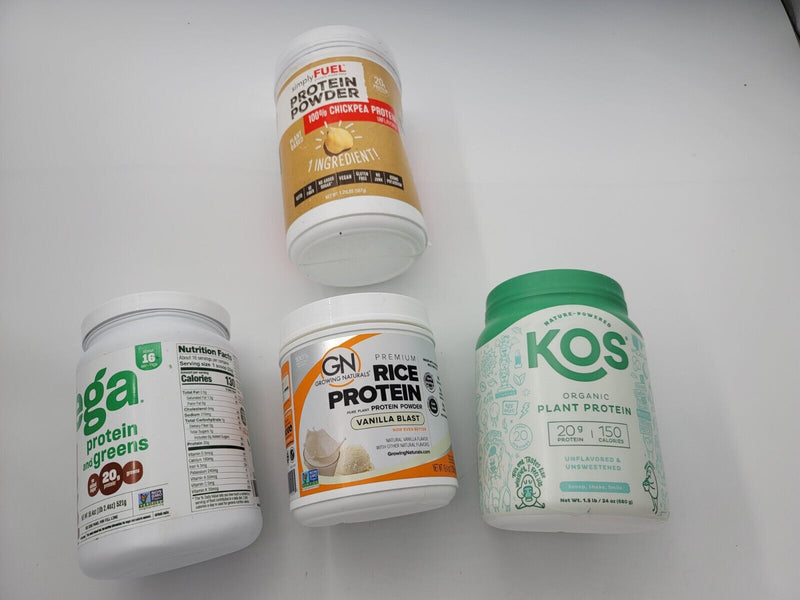 (4 items)Vega Protein/Greens+KOS Organic Plant Prot+ G. N. Rice Protein+SimplyFu