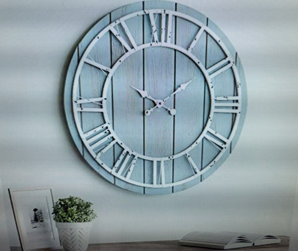 Barnyard Designs Large 18-inch Round Wooden Clock, Rustic Farmhouse Wall Clock