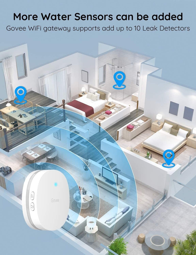 Govee Water Detector w/ RF WI-Fi Gateway 3 Pack White - Open Box