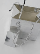 50 Gift Bag 4.5" x 4" x 3” small Glossy Silver Paper Gift Bag- New. Very upscale