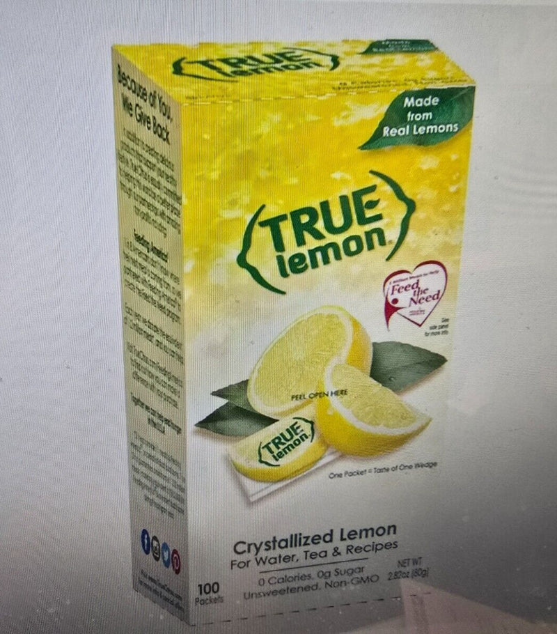 12 True Lemon Sugar Free On-The-Go Caffeine Free Powdered Drink Mix 100 Packets