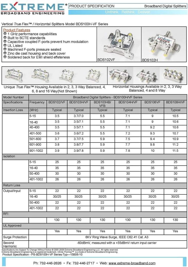 5 Extreme 2-way Digital Splitter Vertical Flex-mt 5-1002MHz EMI-130dB OUT-3.5dB