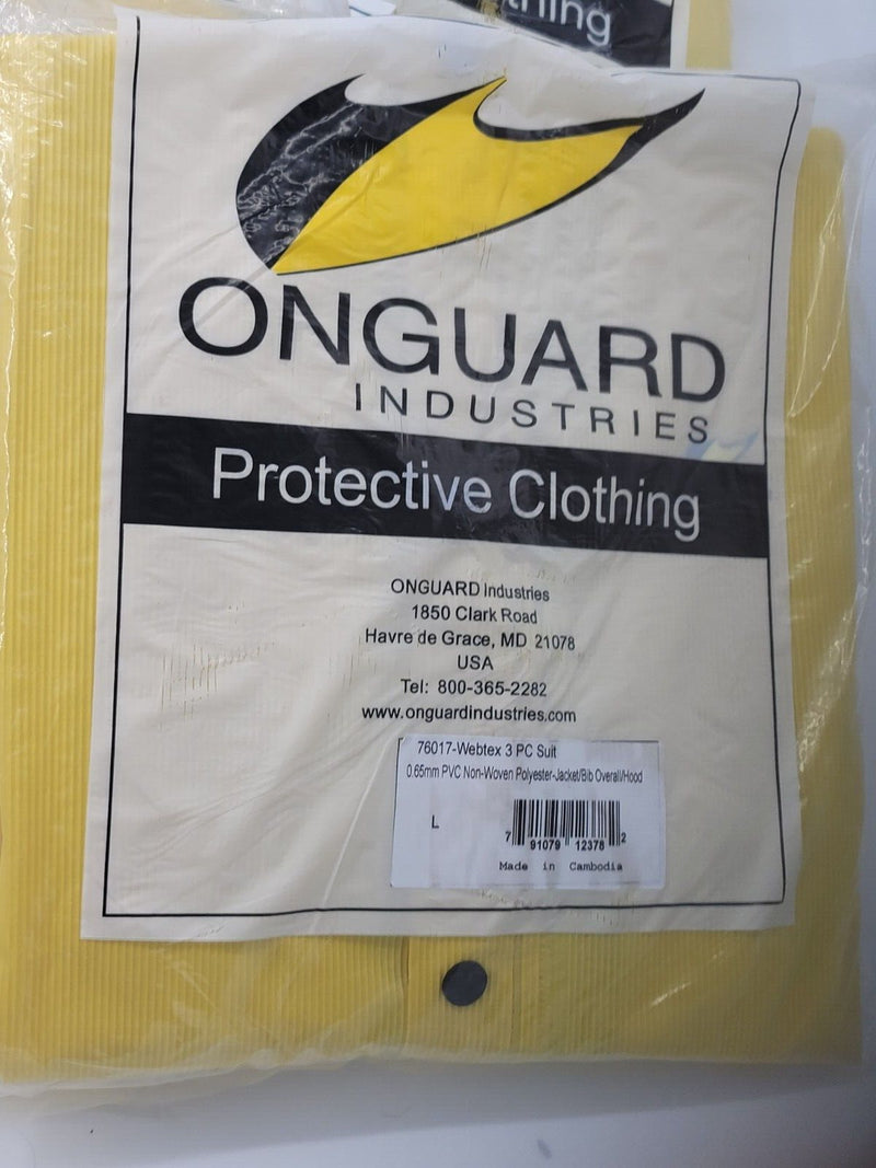 4 Large Onguard Outfits- Jacket Bib Overall Hood Yellow Protective Clothing Rain