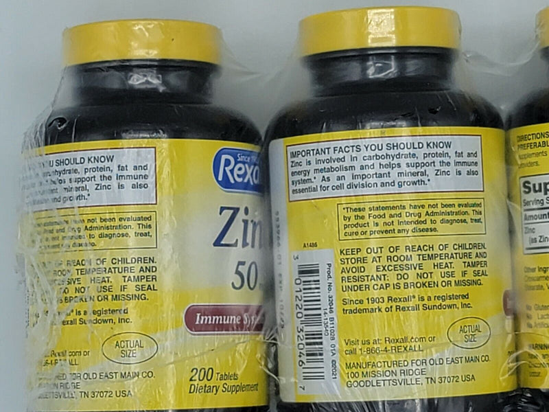 Rexall Zinc 50mg 600 Caplets each Immune System Support Exp 10/2025