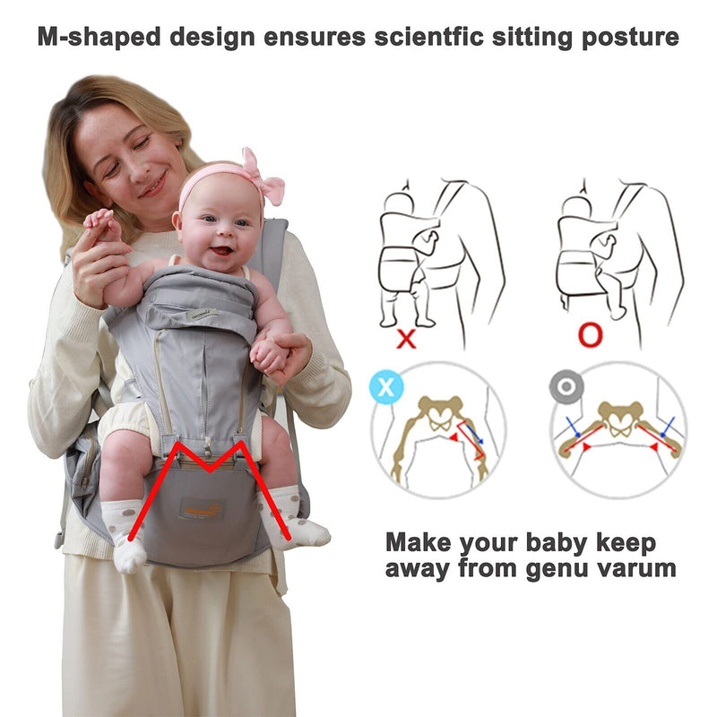 Grownsy Baby Carrier Newborns to Toddler Hip Seat Lumbar Support Perfect 7-66lbs
