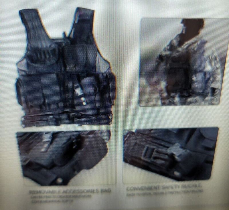 "WOAIKTactical Vest Molle w Gun Holster Black Combat Assault Police Military +