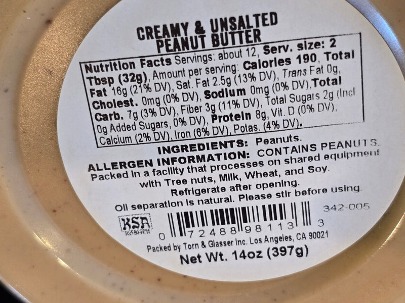 10 PACK -Creamy & Unsalted Peanut Butter Smooth  14 oz (Total 140 oz)