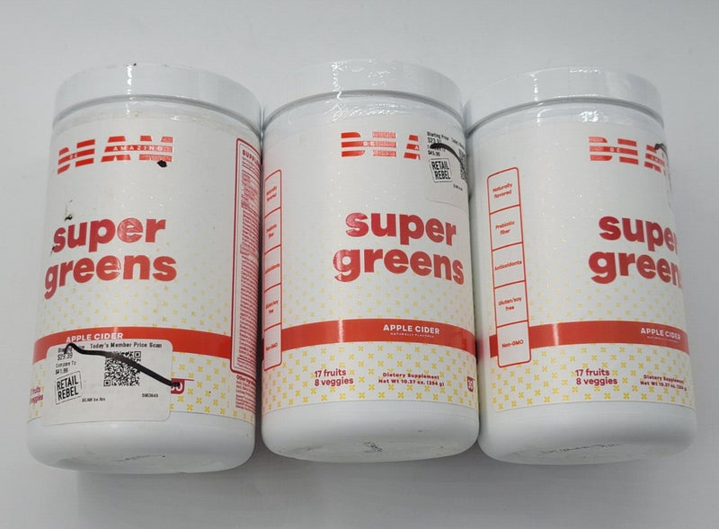 3(Three) New Beam Super Greens Powder Be Amazing Apple Cider Dietary Supplement