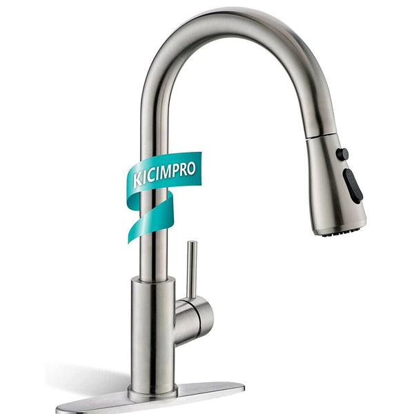 Commercial Kitchen Sink Faucet Pull Out Sprayer Mixer Tap Brushed Nickel&Cover