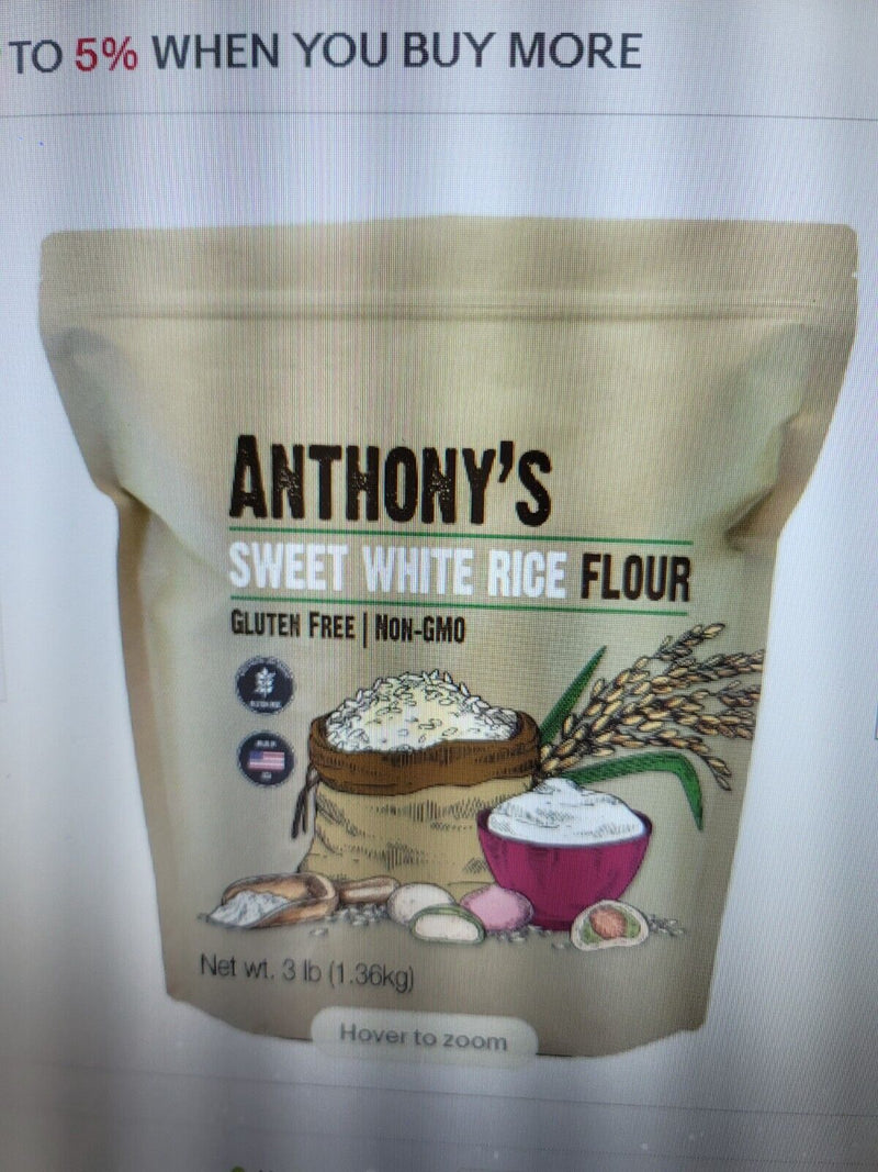 4 (Four) Anthony's  Sweet White Rice Flour, 3 lb, Gluten Free, Non GMO x 4