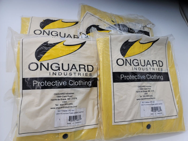 4 Large Onguard Outfits- Jacket Bib Overall Hood Yellow Protective Clothing Rain