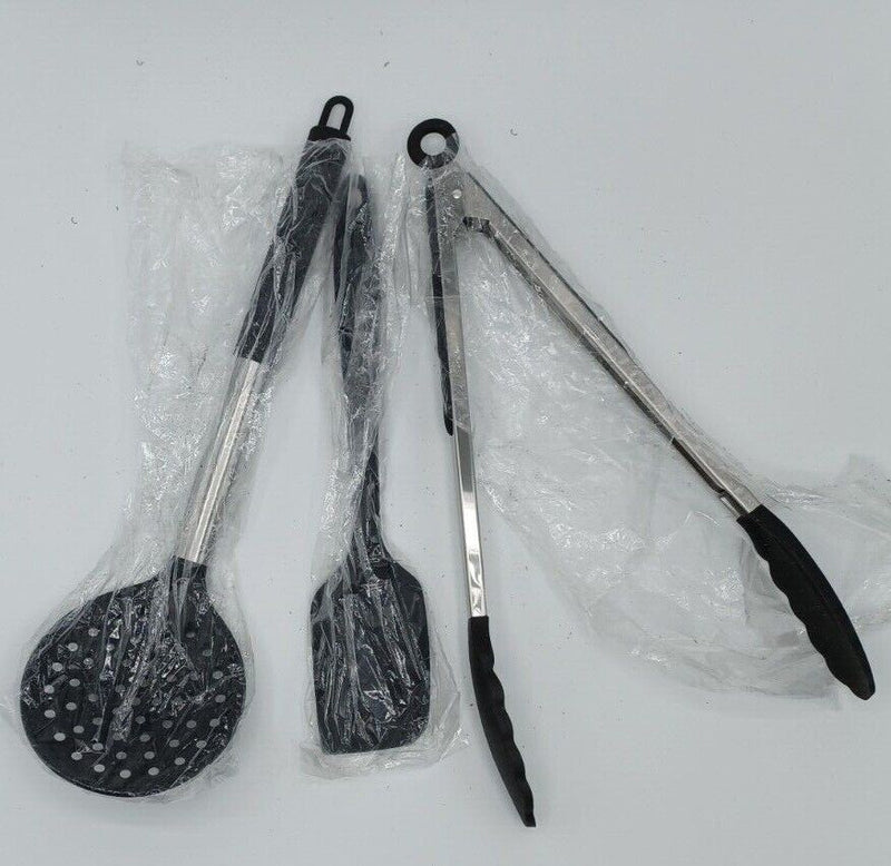 3 Piece Stainless Steel / Rubber Kitchen Utensils (New In Plastic) longest 12.5"