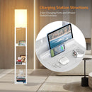 Shelf Floor Lamp,Real Solid Wood with 2 USB Ports & 1 Power Outlet