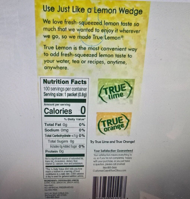 12 True Lemon Sugar Free On-The-Go Caffeine Free Powdered Drink Mix 100 Packets