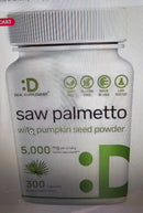 Saw Palmetto Supplement 5000mg with Pumpkin Seed, 300 Capsules +Herbame Mullein