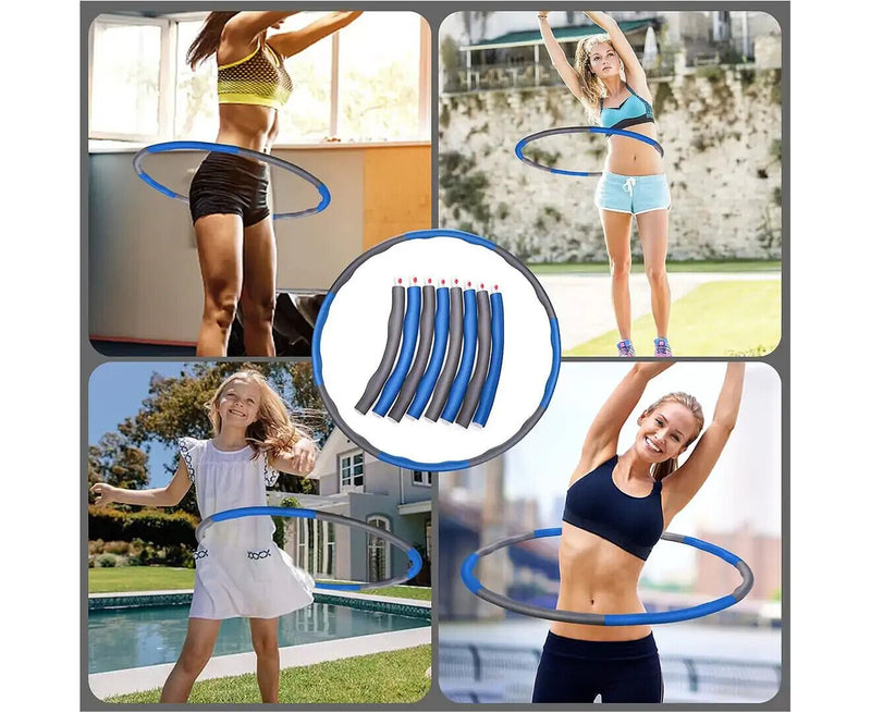 Five Hula Hoop for Adults Fitness 8 Section Detachable Weighted Design BLUE