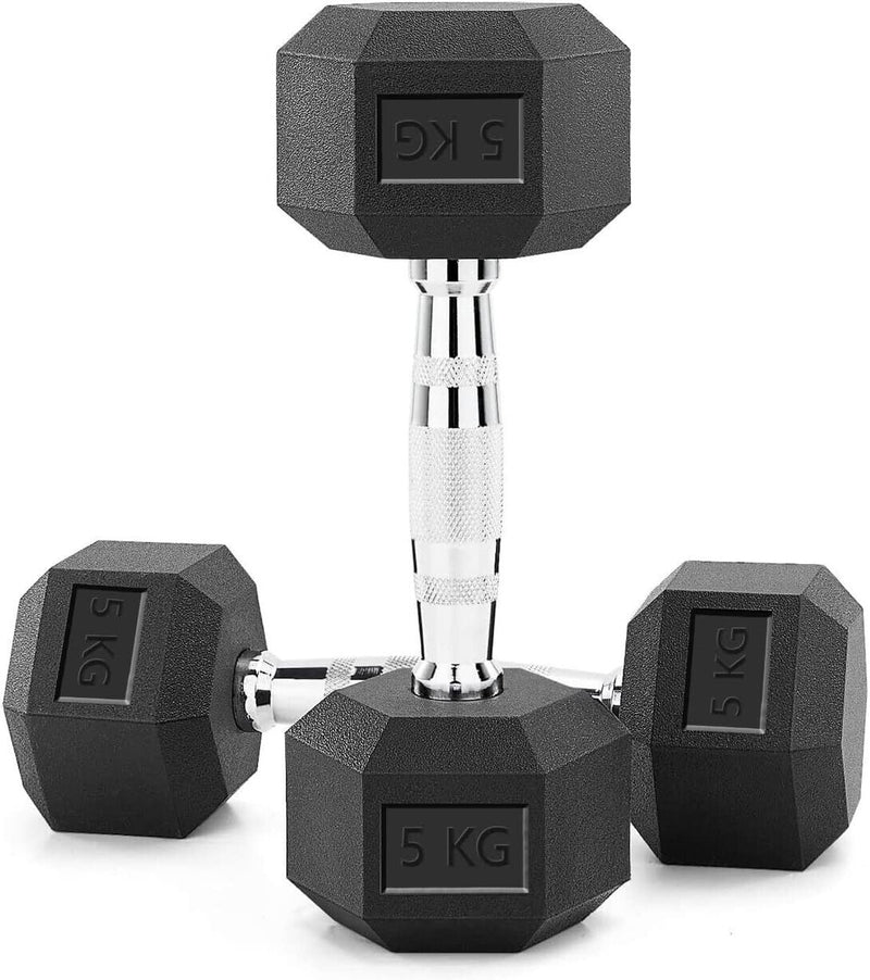 NEW 5 Lbs Dumbbells Rubber Coated Hex Pair -TOTAL 10lbs