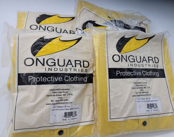 4 Large Onguard Outfits- Jacket Bib Overall Hood Yellow Protective Clothing Rain