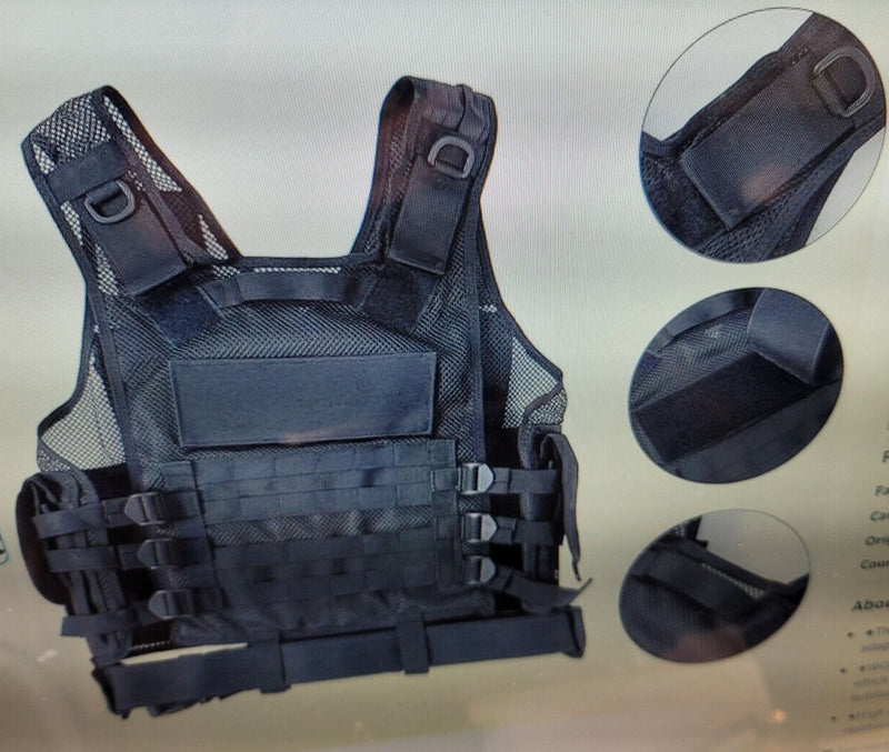 "WOAIKTactical Vest Molle w Gun Holster Black Combat Assault Police Military +