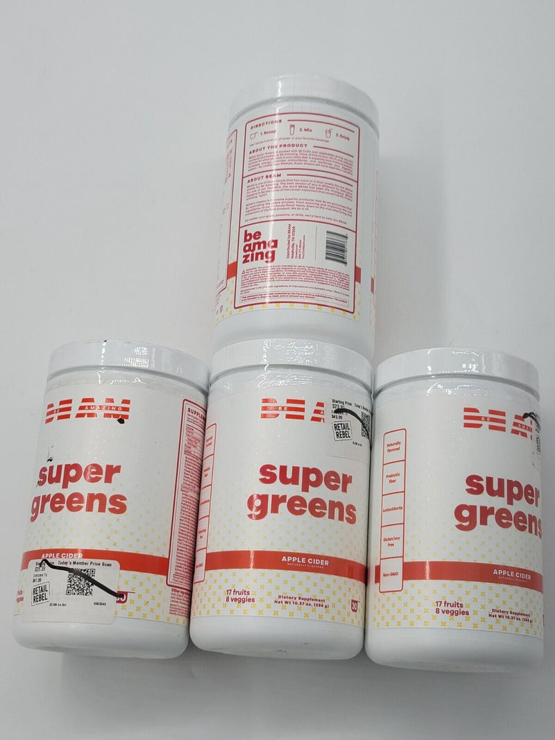 4(Four) New Beam Super Greens Powder Be Amazing Apple Cider Dietary Supplement