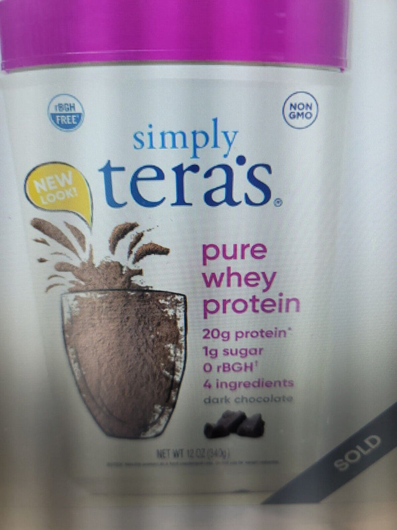 3 items Simply Tera's Pure Whey Protein, 20g Protein, Dark Chocolate, 12 oz ++