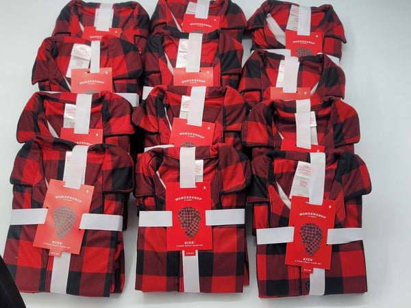 12 Sets Kids Pajamas Red & Black Buffalo Check Flannel Pajamas Set Size 5 Kids