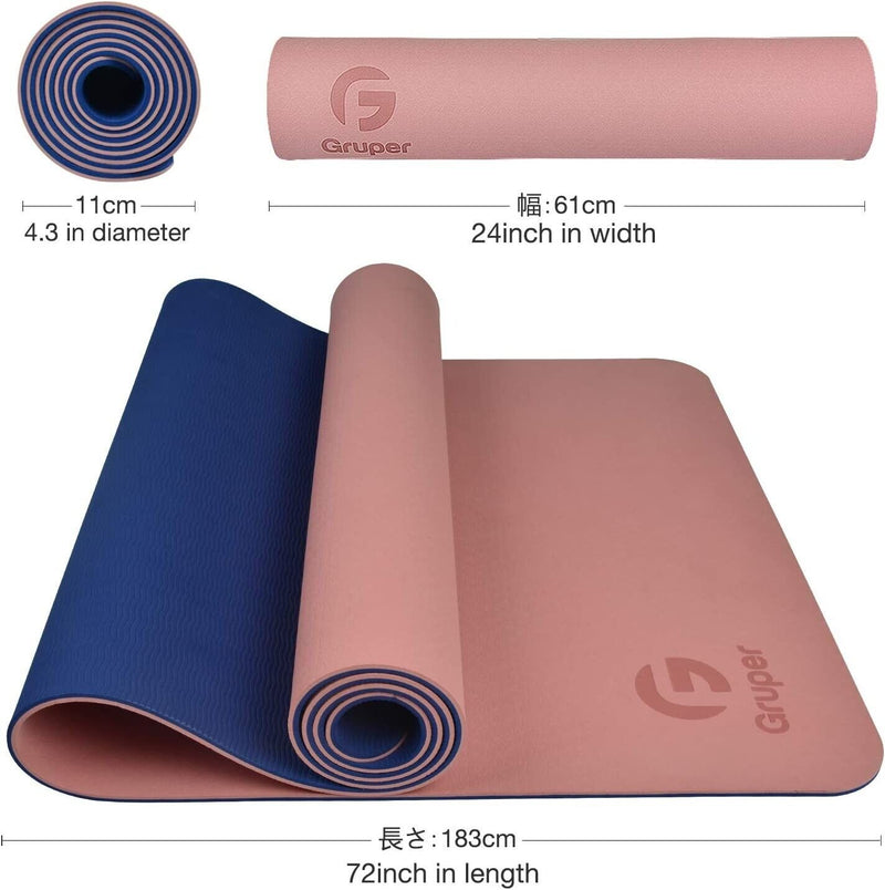 2 Gruper Thick Yoga Mat Non Slip Large Size 72" W Premium Exercise & Fi...