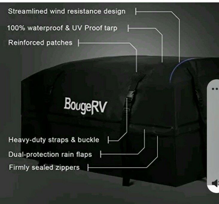 BoughRV  Rooftop Cargo Carrier. Rooftop Storage Luggage Waterproof Gray & Black