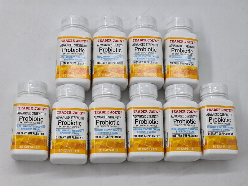 10 bottles Trader Joe's Advanced Strength Probiotic 30 Capsules In Bottle x 10