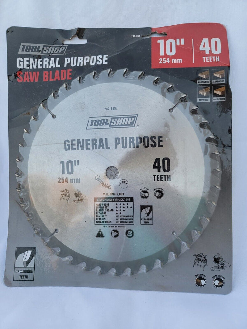 10" 40 Tooth Carbide Tip Thin Kerf Saw Blade  5/8" Arbor, Table & Miter Saw HS