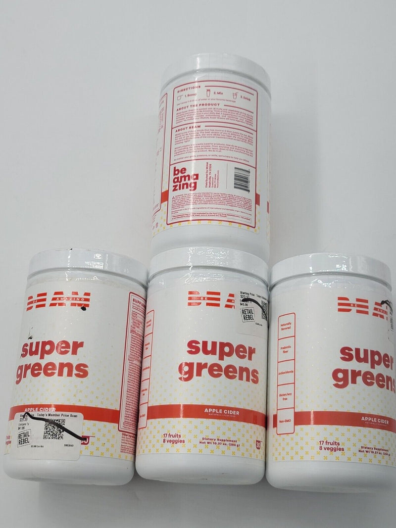 4(Four) New Beam Super Greens Powder Be Amazing Apple Cider Dietary Supplement