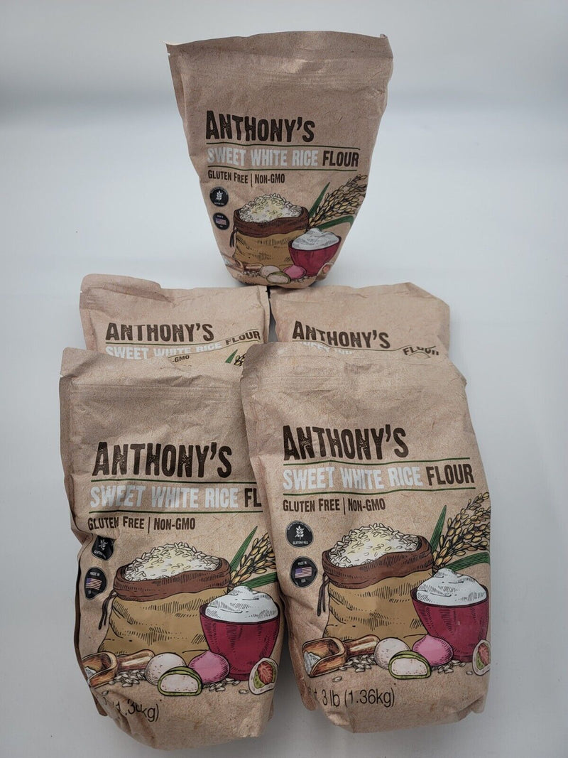 5 (Five) Anthony's  Sweet White Rice Flour, 3 lb, Gluten Free, Non GMO x 5