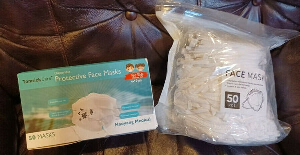 100 Pcs White Protective Face Masks 50 Children plus 50 unopened adult