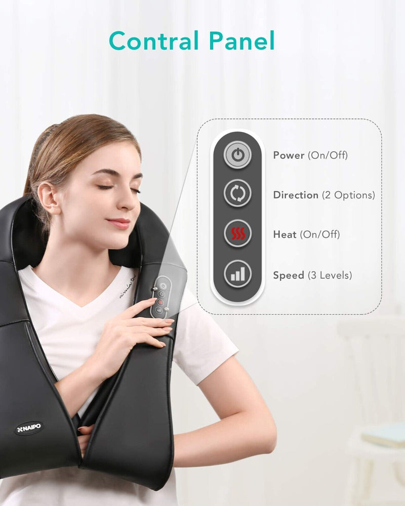 NAIPO Shiatsu Neck and Shoulder 3D Rotating Massager with Heat NEW