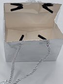 50 Gift Bag 4.5" x 4" x 3” small Glossy Silver Paper Gift Bag- New. Very upscale