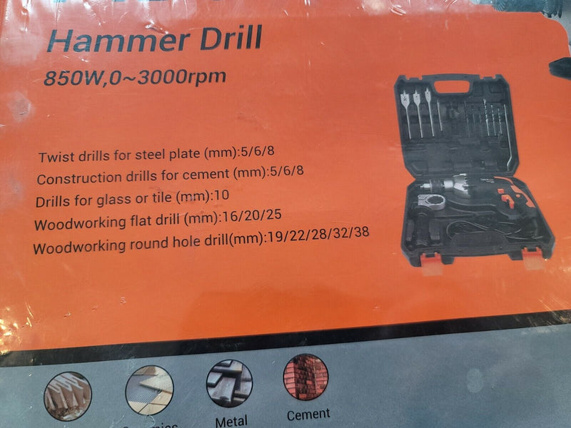 Hammer Drill, TACKLIFE 850W 3000 RPM Impact Drill with 15 Drill Bit Set,Storage