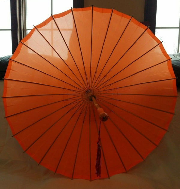 Vintage Oriental Umbrella With Wood Staff - Antique? Very Good Condition. Rare