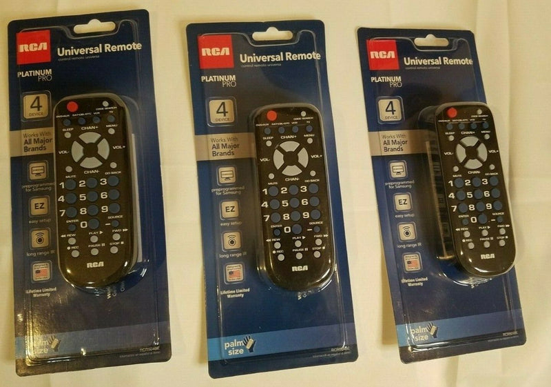 Three Rca Universal Remote Control For Tv, Vcr, Dvd & Cable In Black