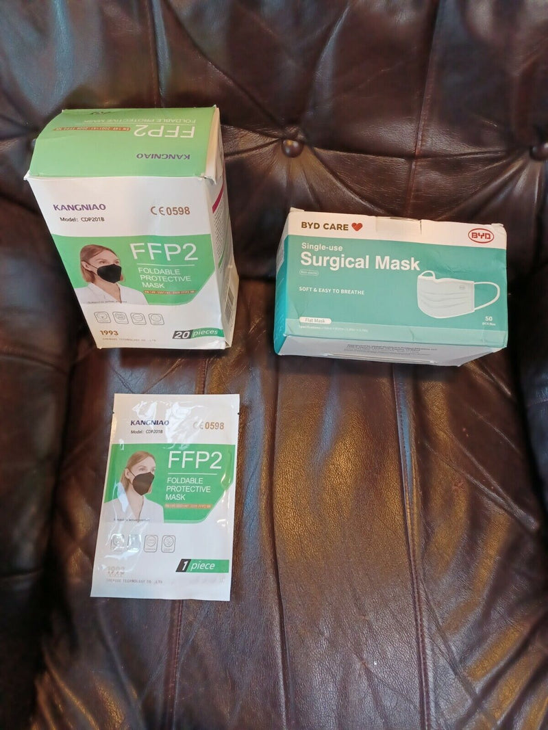 Black FFP2 Medical Masks C.E Approval FFP2 Safety Box 20 Masks plus 50 Surgical