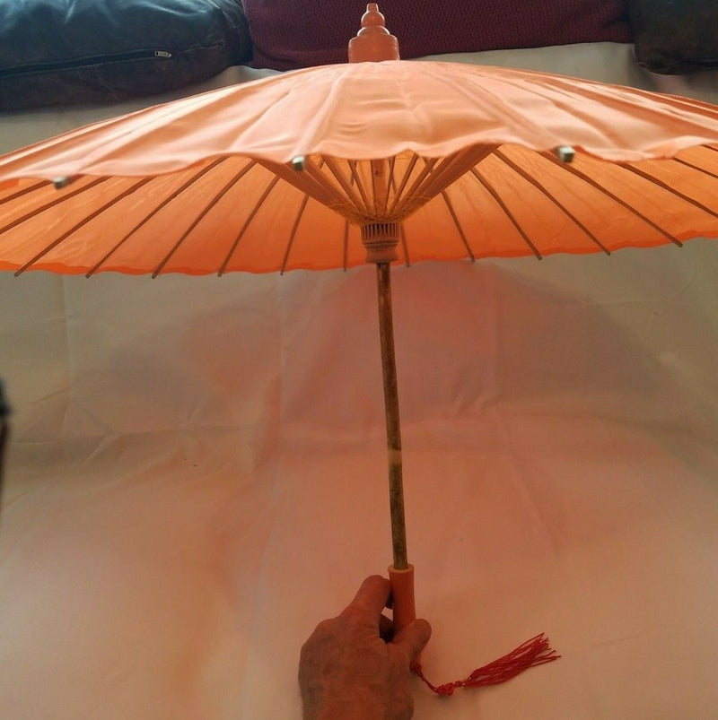 Vintage Oriental Umbrella With Wood Staff - Antique? Very Good Condition. Rare